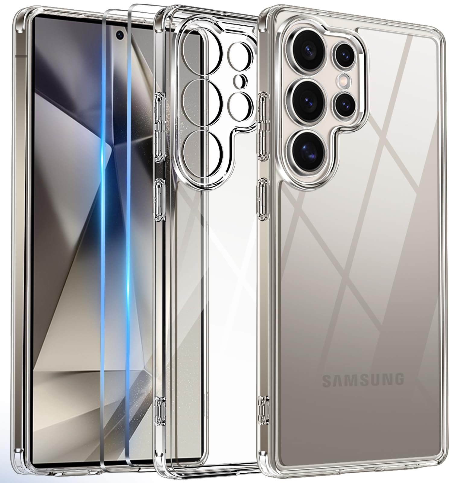 COPIKE Cover Antiurto per Samsung Galaxy S25 Ultra e 2 Pellicola Vetro Temperato, Custodia Protezione Fotocamera [Anti Ingiallimento] Sottile Hard PC, Trasparente