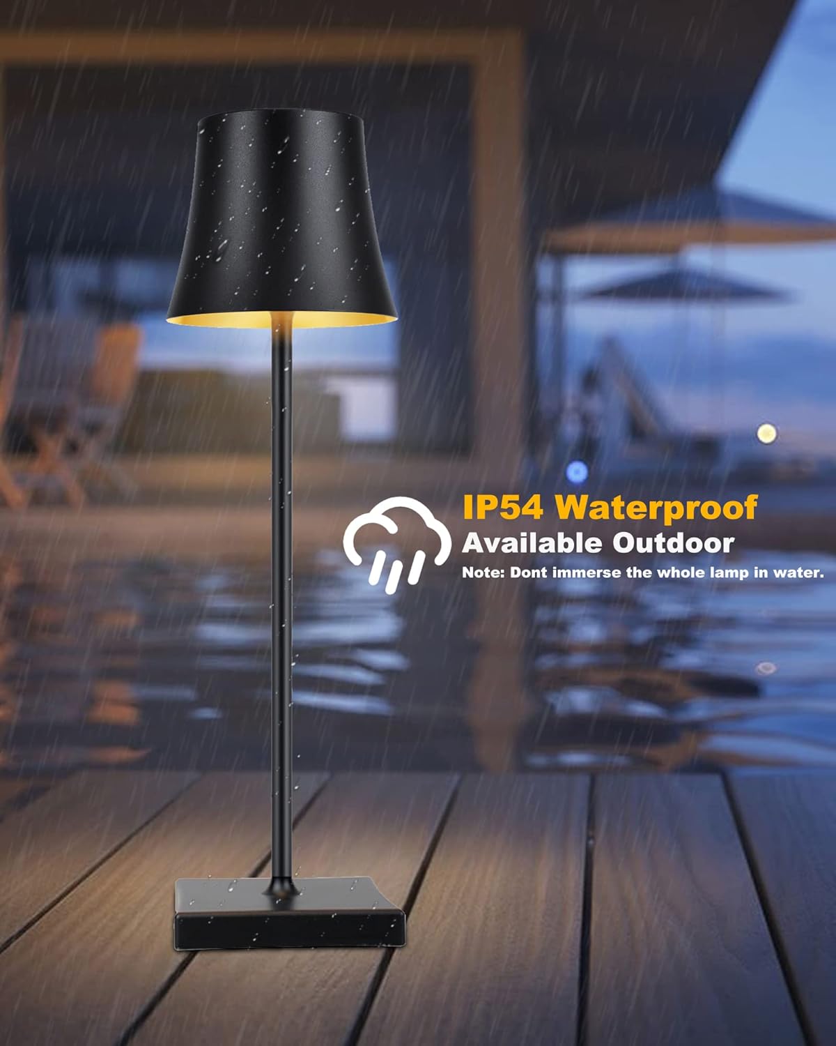 Rechargeable Table Lamp, Cordless LED Desk Lamp with Touch Control, 5200mAh Battery Powered Stepless Dimming IP54 Waterproof, Metal Table Light for Home/Outdoor/Dining Room/Backyard Party