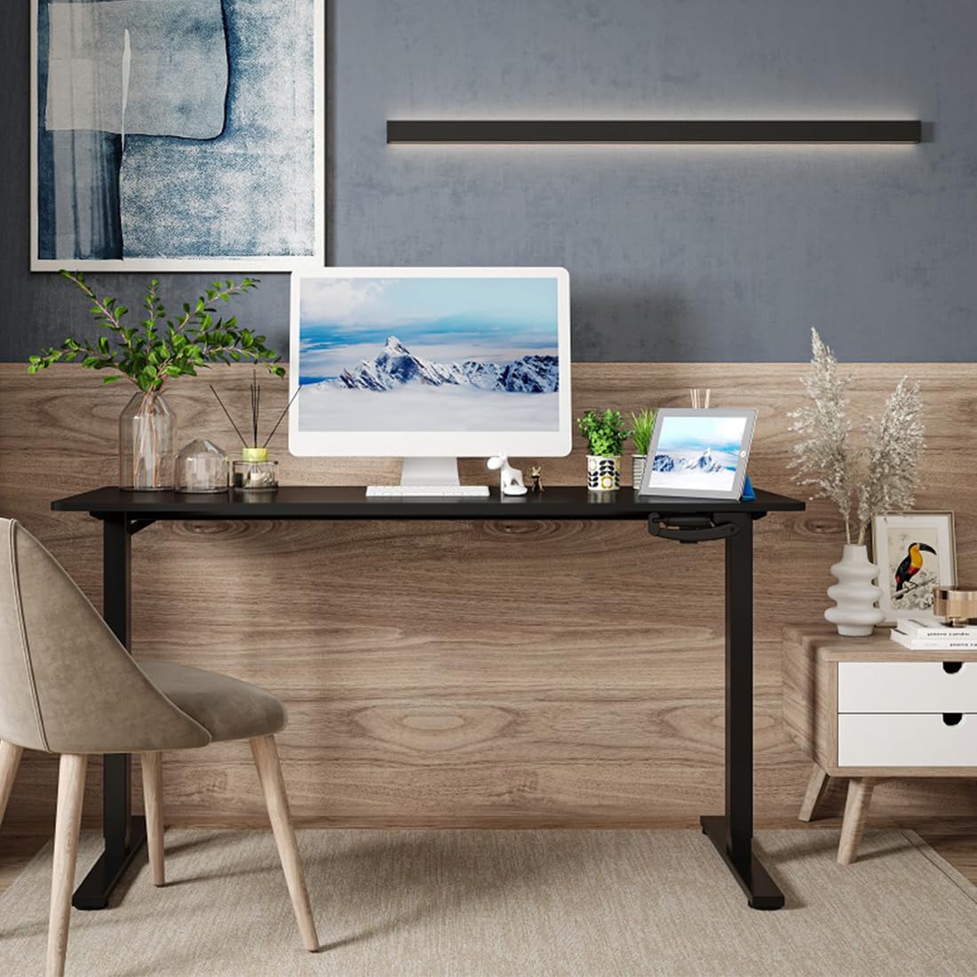 Spacetronik Schreibtisch Höhenverstellbar Manuell Stehtisch | 100x60 cm Tischplatte, 72-109,5 cm Höhenverstellbar, Manuelle Kurbel, 40 kg Tragkraft, Stahlrahmen und Spanplatte