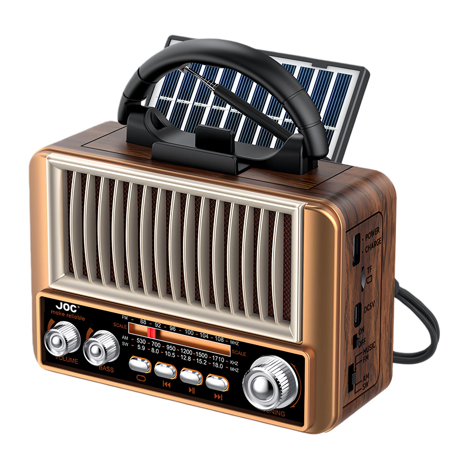 Solar Retro Radio Mit Bluetooth, Tragbare Nostalgie Radio, Am/Fm/Sw Bluetooth Lautsprecher Klein Unterstützt USB/Tf/Aux Funktion Für Wandern, Camping, Büro, Schlafzimmer (Roségold)