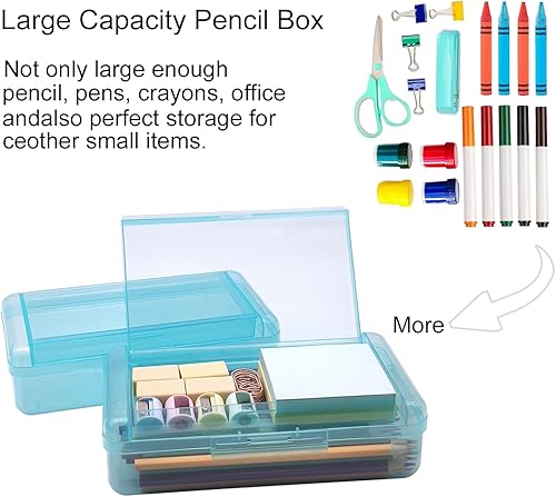 Miniatura 3 de Caja de lápices, 1 caja de lápices transparente de doble capa, estuche de plástico de gran capacidad, estuche para lápices con tapa hermética, caja
