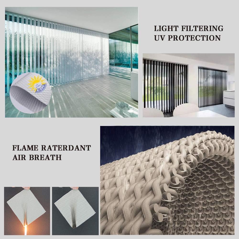 Letau Cordless Solar Vertical Window Blinds, 5% Mesh Fabric, Light Fitering, Reduce Sun Glare, UV Protection, White Window Shades for Slidding Door, French Window, Room Divider, Glass Wall