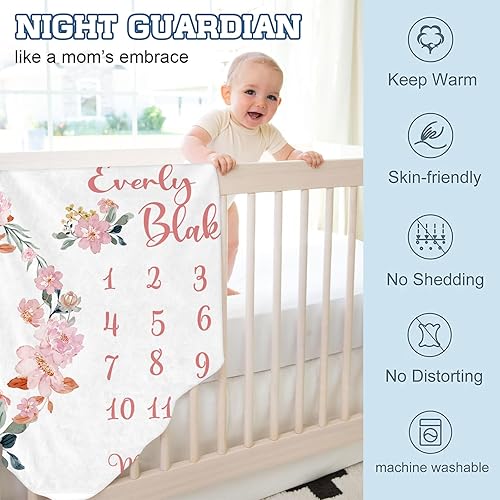 Miniatura 6 de Manta de hitos para bebé con nombre personalizado, manta mensual de hitos para bebé con doble cara para niños y niñas, accesorios de fotografía,