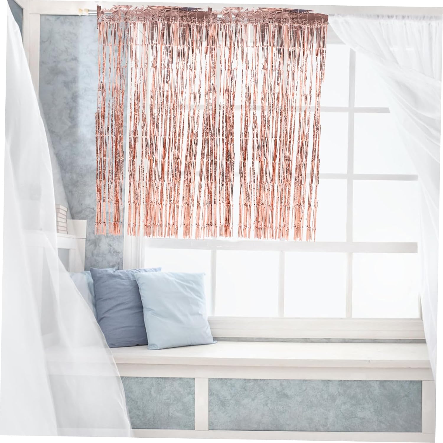 MAGICLULU 4pcs Metallic Foil Fringe Curtains Streamer Backdrop for Bridal Showers Birthday Decorations Easy Installation Tinsel Modern Photo Booth Props for Events