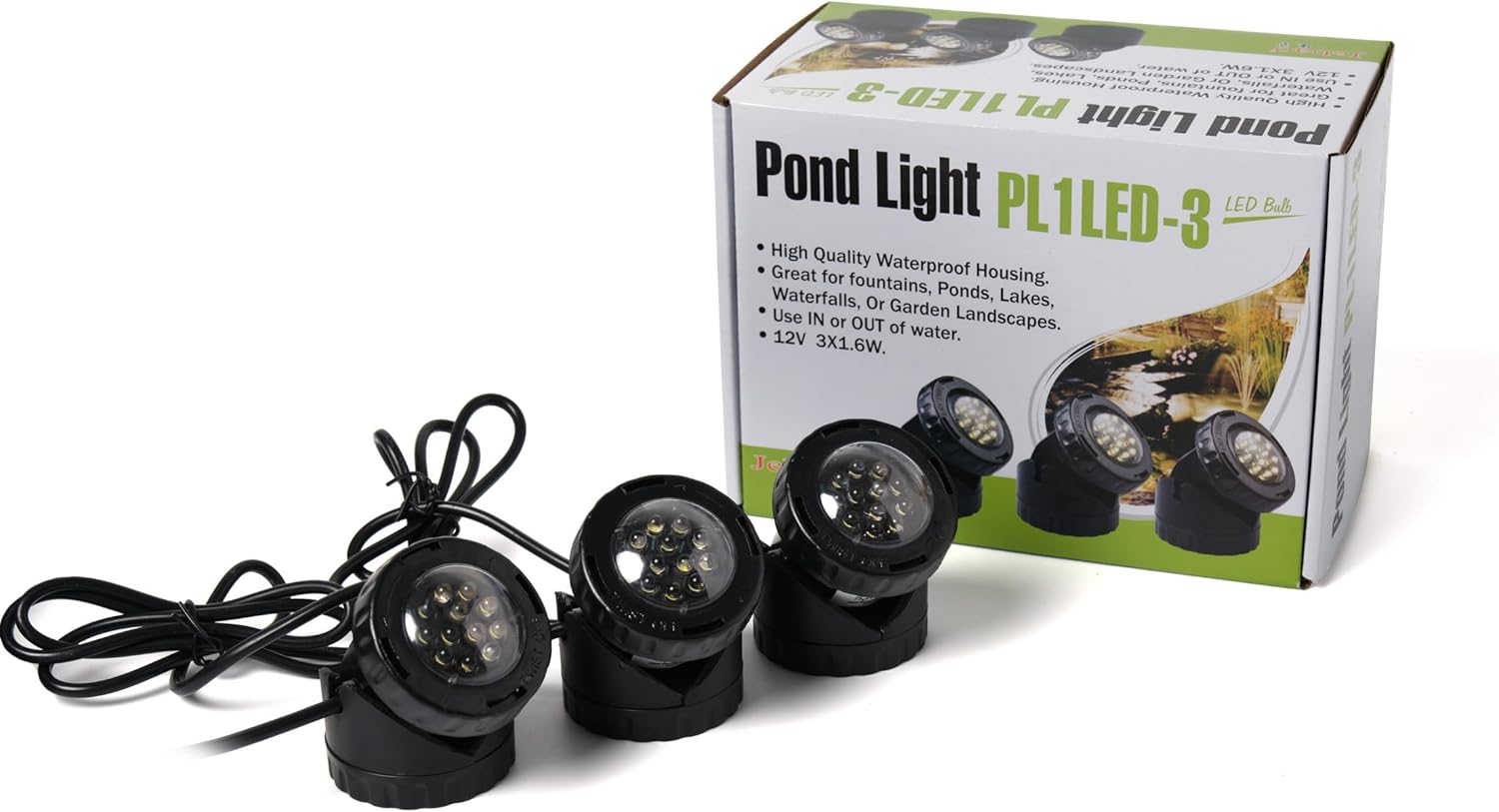 Jebao PL1LED-3PS Submersible LED Pond Light with Photcell Sensor, 2.25" x 3", Red, Blue, Green, & Yellow