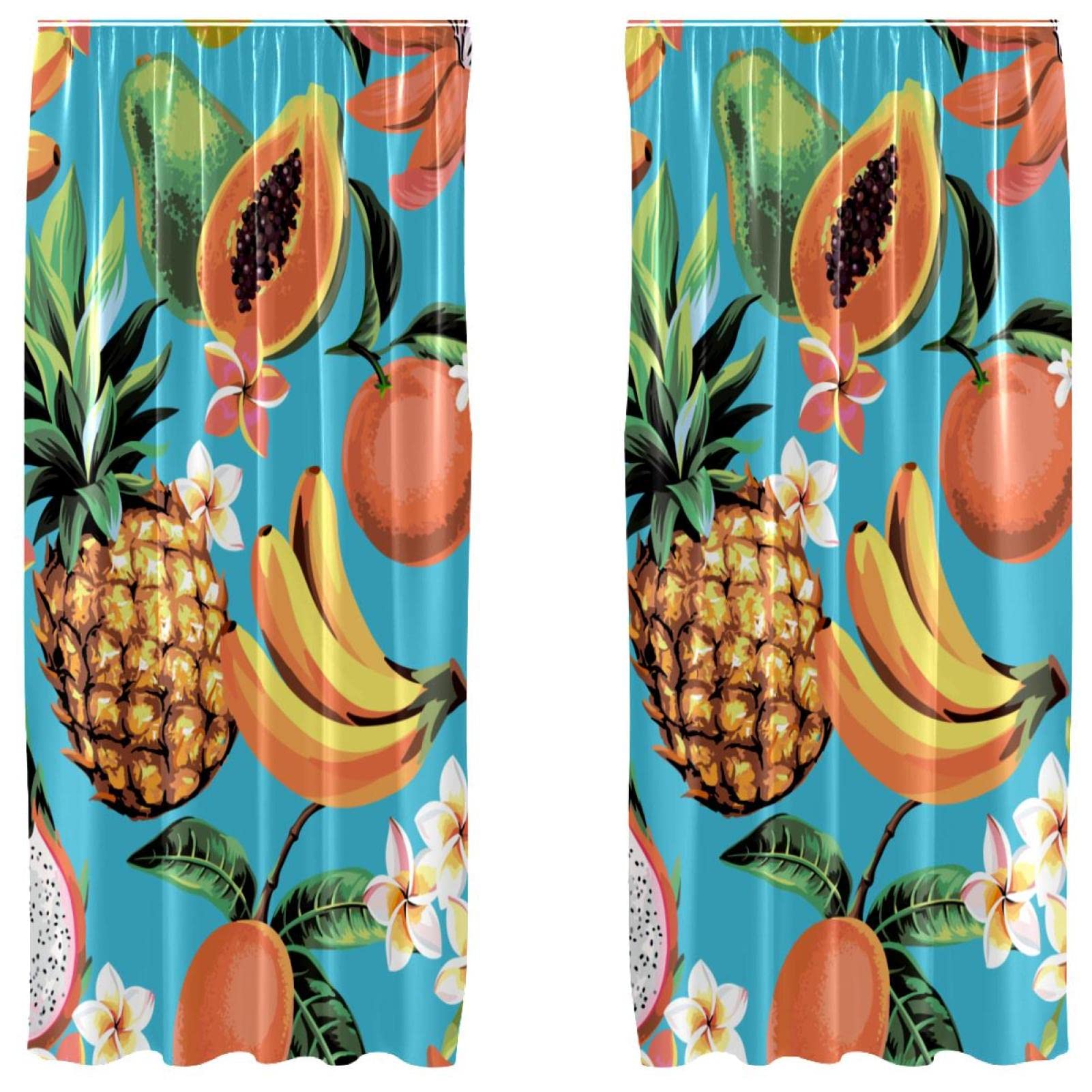 Rideaux occultation légère bleu ananas lot de 2 fenêtres