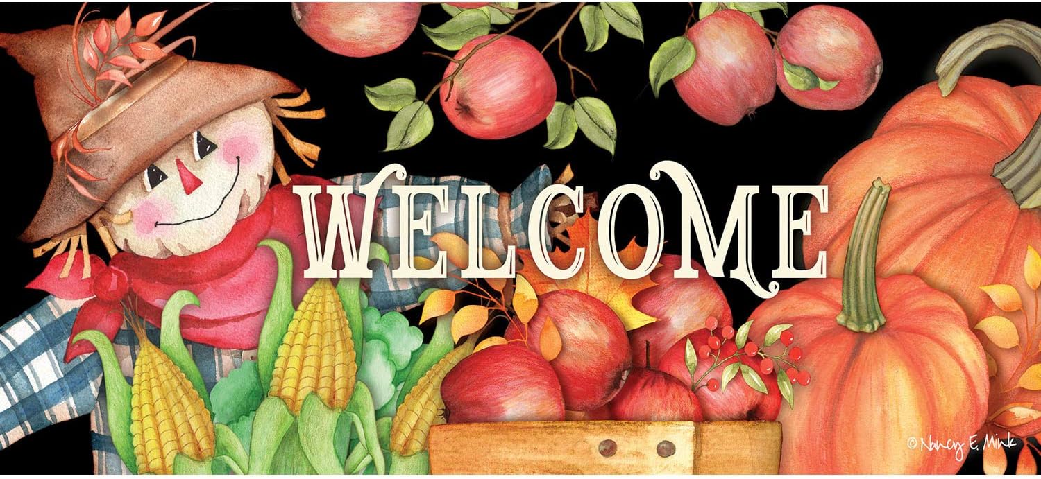 Evergreen Flag Sassafras Harvest Scarecrow Interchangeable Entrance Doormat | Indoor and Outdoor | 22-inches x 10-inches | Non-Slip Backing | All-Season | Low Profile | Home Decor