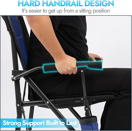 Miniatura 5 de Silla de camping plegable de gran tamaño para adultos, soporta sillas de campamento de 450 libras, silla de campamento resistente con bolsillos