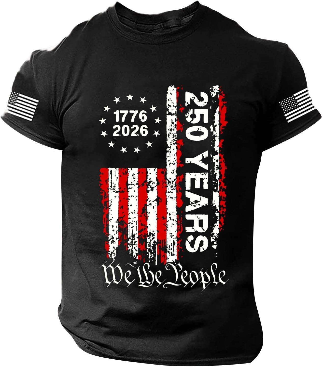 WENKOMG1 250th Anniversary USA Shirt Short Sleeve 1776-2026 Flag Printed American Pride Patriotic Shirts, S-4XL