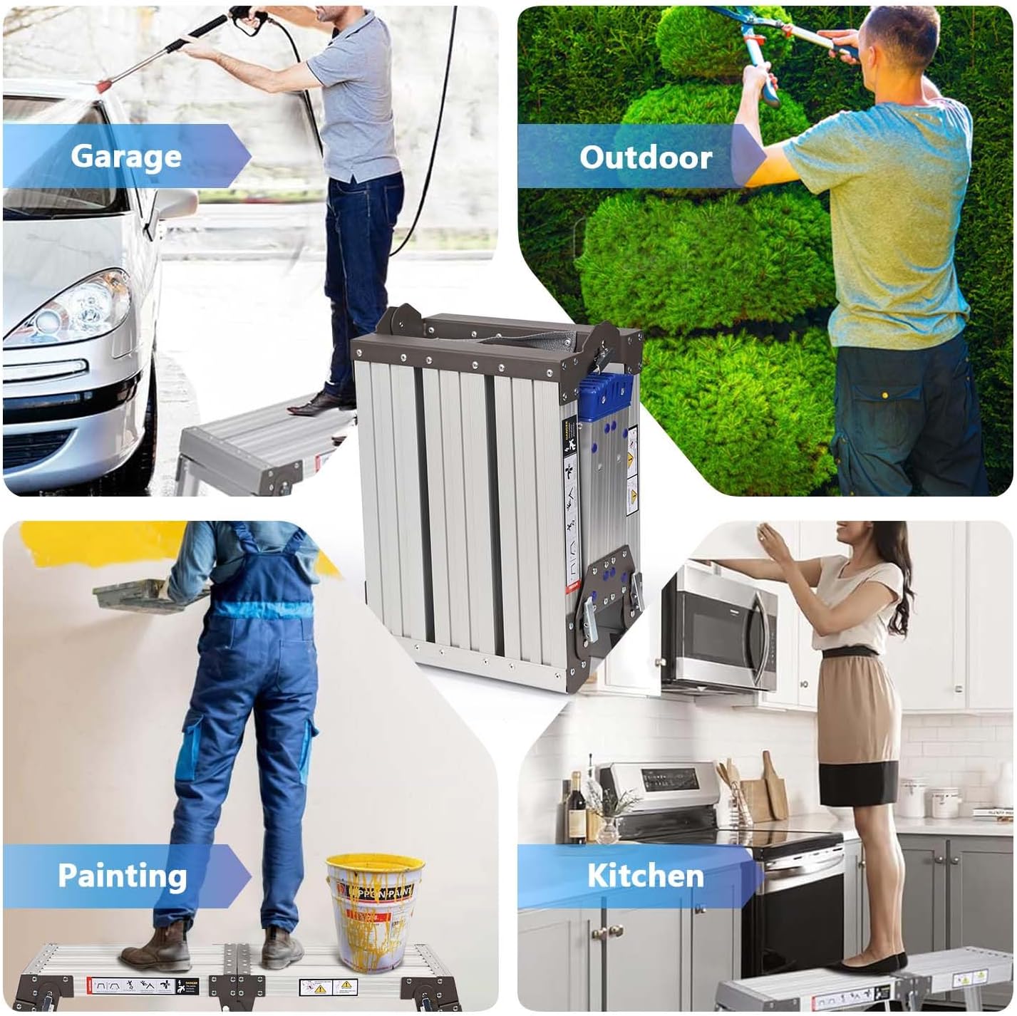 14-20" Aluminum Work Platform Ladder 26-Level Precise Adjustable, 800LBS Heavy Duty Step Stool, Non Slip Sturdy Safe Stand Platform Bench for Outdoor Uneven Ground Car Washing Home Painting