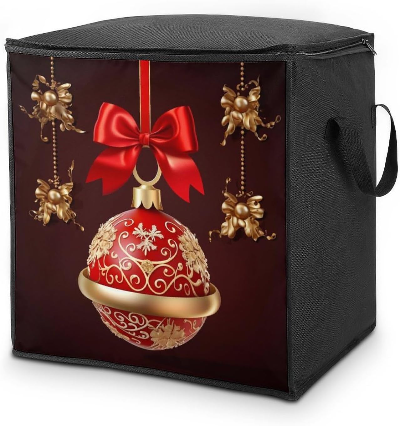 Quilt Storage Bag,Christmas Ball Golden Bell Printed Large Foldable Storage Container Portable Travel Storage Bag for Blankets, Quilts, Clothes, Comforter, Bedding And Pillows