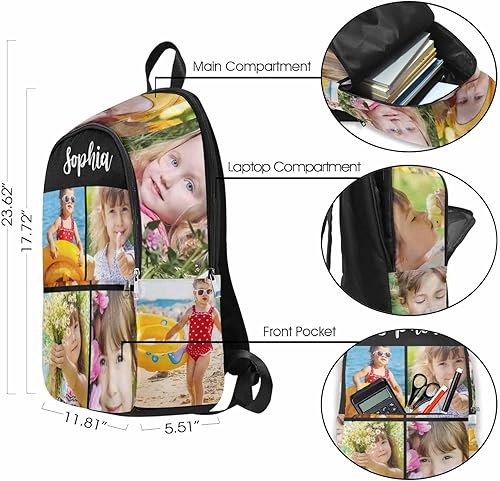 Miniatura 3 de M YESCUSTOM Mochila informal personalizada con fotos, bolsas escolares personalizadas con nombre de niño para niños, niñas, adolescentes, bolsa de