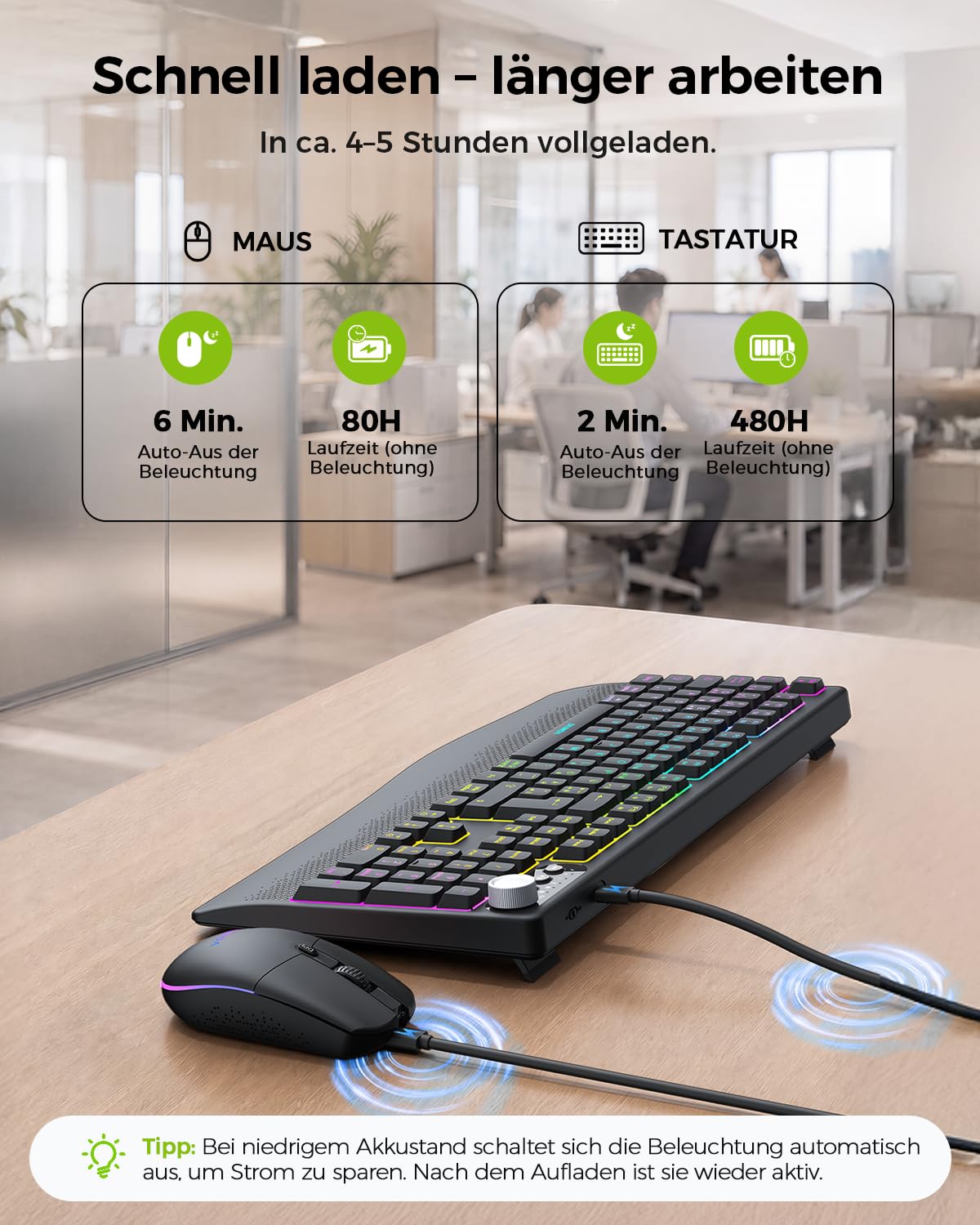 seenda Tastatur Maus Set kabellos, QWERTZ, Bluetooth & 2,4 GHz, 3 Geräte
