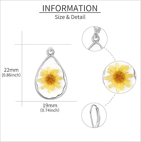 Miniatura 5 de Pendientes de lágrima de flores secas prensadas, aretes colgantes de flores prensadas, regalos de joyería para mujeres, Plata de ley