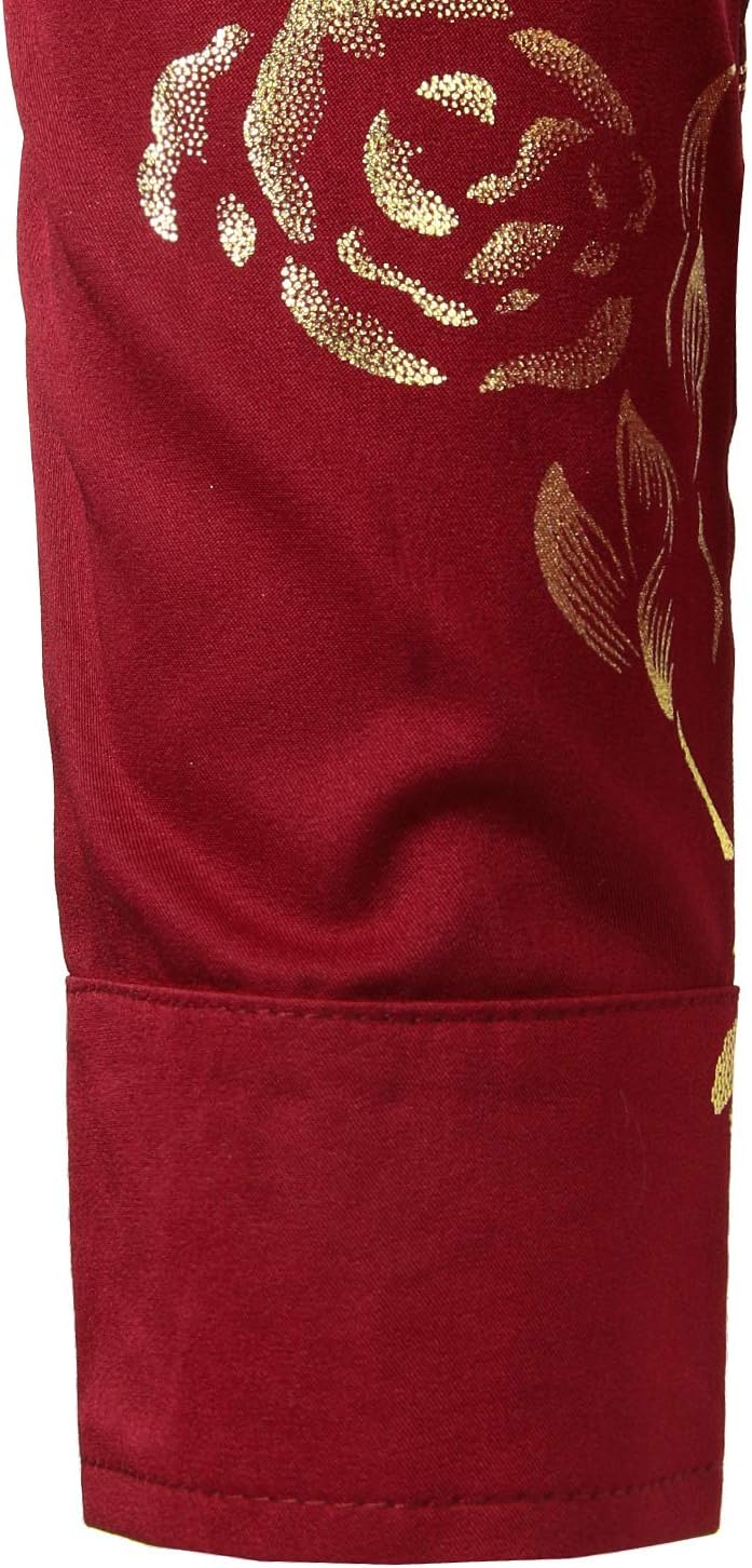 ZEROYAA Mens Hipster Gold Rose Printed Slim Fit Long Sleeve Dress Shirts/Prom Performing Shirts - Image 5