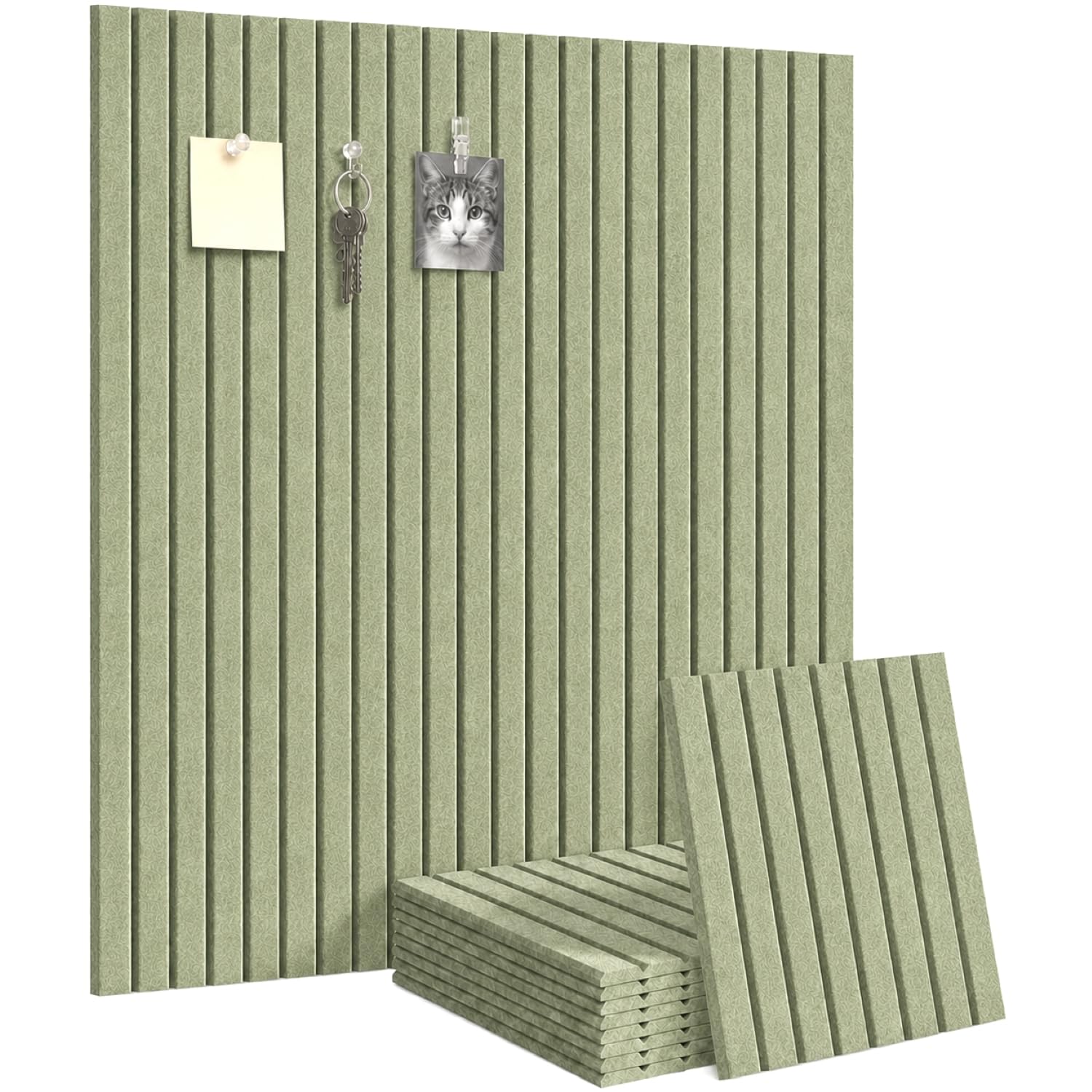 Malajess 36"x36" Felt Bulletin Board - 9 Pack Polyester Wall Tiles w/Push Pins, Clips, Hooks & 50 Removable Adhesive Tabs - Cork Alternative for Home, Dorm, Office Decor & Organization (Sage)