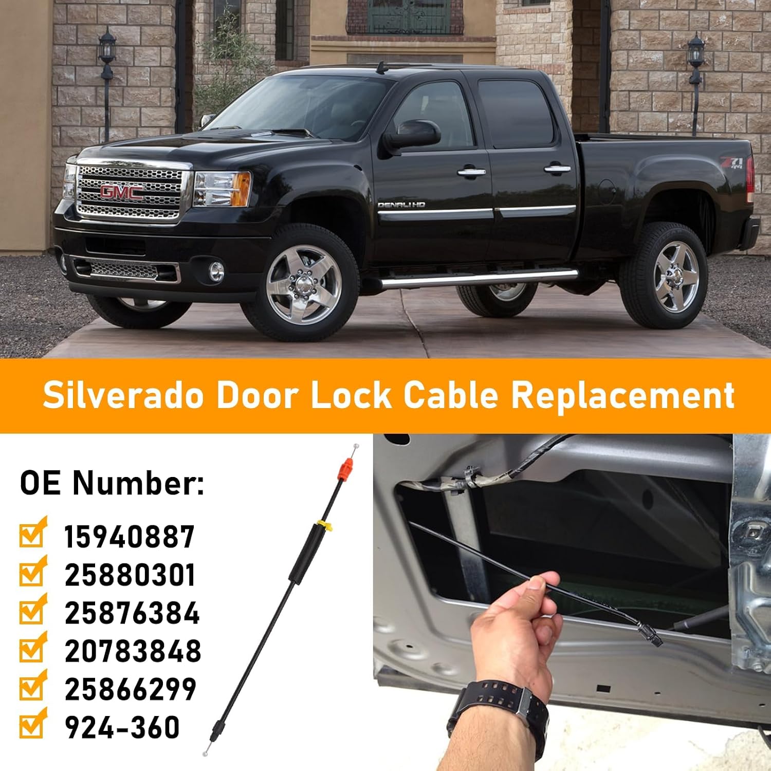 Compatible with Chevy Silverado Door Latch Cable Replacement 2007-2014,16.5 Inch Door Handle Release Cable Front Driver/Passenger Side for 2007-2014 Tahoe Yukon Sierra Escalade,OE for 25880301