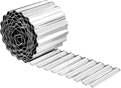 Borde de borde de paisaje, valla de metal corrugado de 10 pulgadas x 20 pies para jardín, cama de flores, césped y bordes de paisaje (plateado)