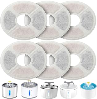 PewinGo Cat Fountain Filter, Pet Fountain Filter Triple Action for Cat Water Fountain Replacement with High-Intensity Cotton, Charcoal for Water Fountain 2-2.5L (6 PCS)