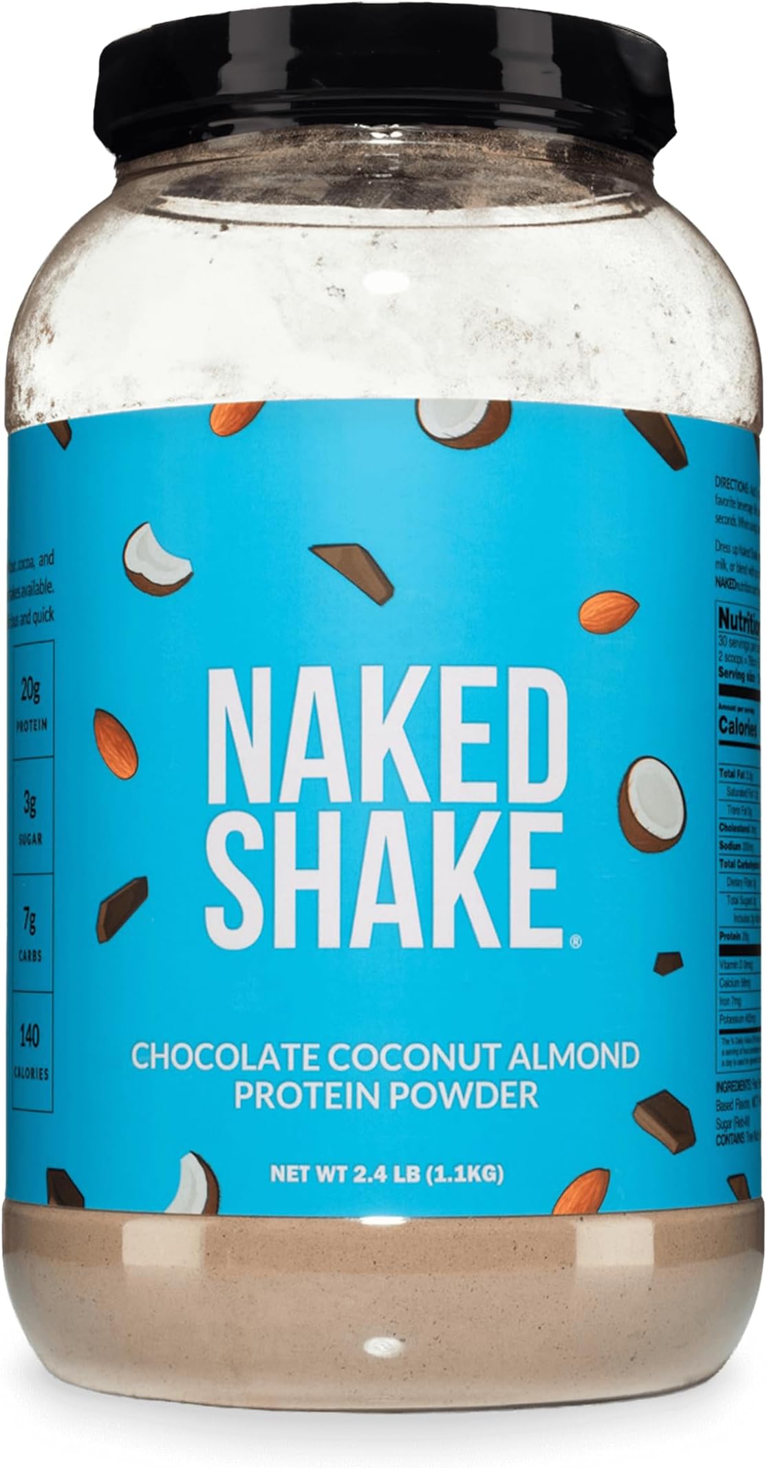 NAKED Shake - Chocolate Coconut Almond Protein Powder - Flavored Plant Based Protein from US & Canadian Farms with MCT Oil, Gluten-Free, Soy-Free, No GMOs or Artificial Sweeteners - 30 Servings
