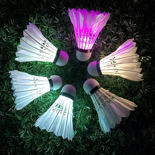 Miniatura 7 de LED Shuttlecock Badminton Birdies, iluminación Leadge Shuttlecock, noche oscura, pluma de ganso, pájaros brillantes, para actividades deportivas de