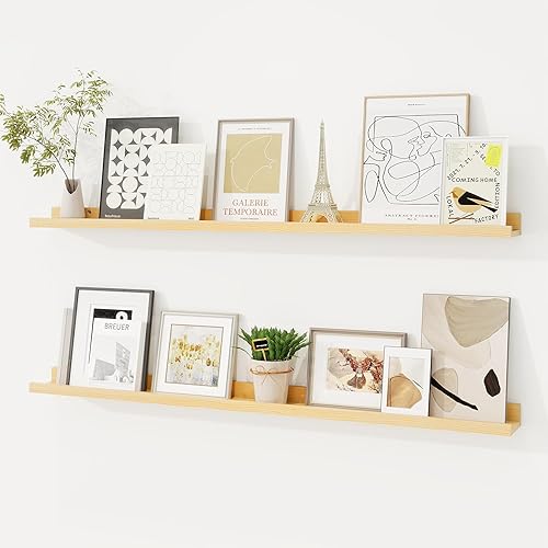 Miniatura 44 de Estante de repisa para fotos, juego de 2 estantes flotantes de madera de pino macizo, estantes para guardería de 24 pulgadas, estantes de libros