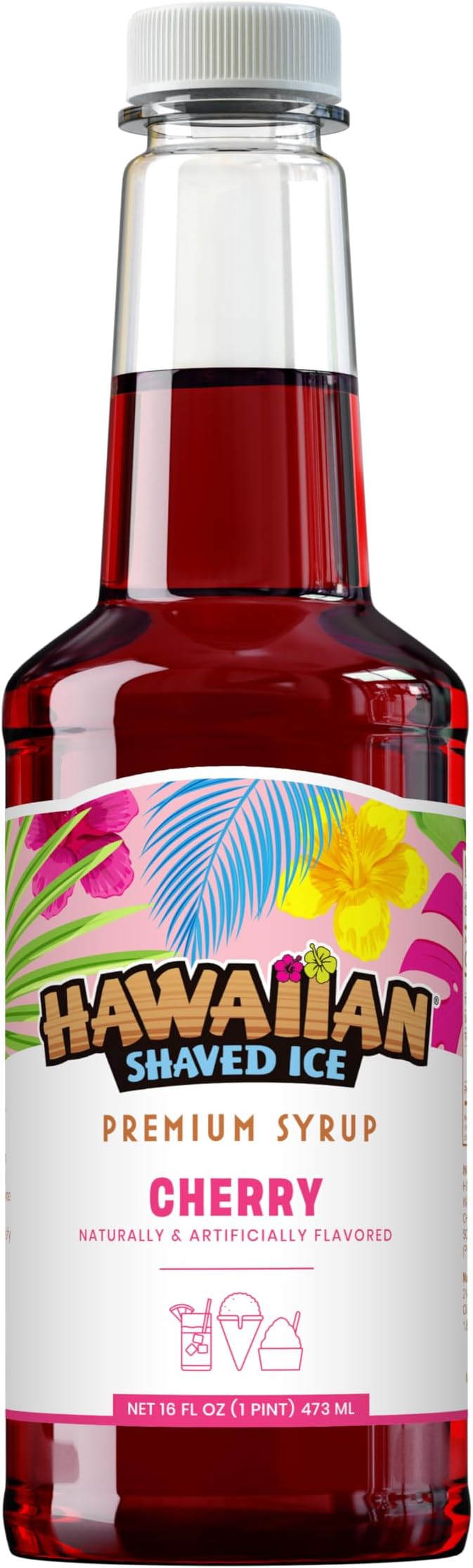 Hawaiian Shaved Ice Syrup, Cherry, Pint