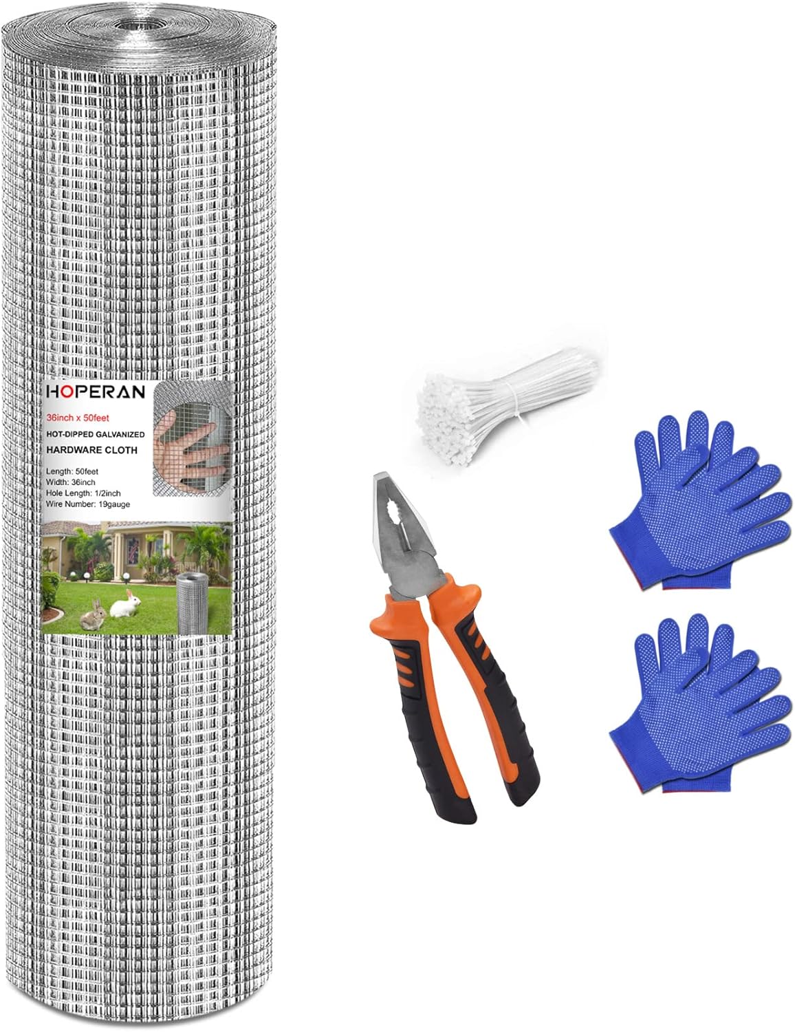 HOPERAN Hardware Cloth 1/2 Inch 36 x 50 ft - 19 Gauge Chicken Wire Fencing Mesh, Hot Dipped Galvanized After Welding, Wire Fence Rolls for Garden Fencing, Gopher Wire Rabbit Wire Poultry Netting