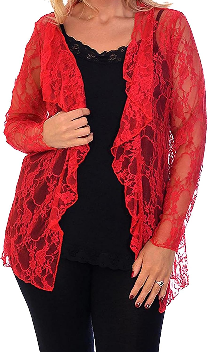 Womens Long Sleeve Floral Lace Cardigan 