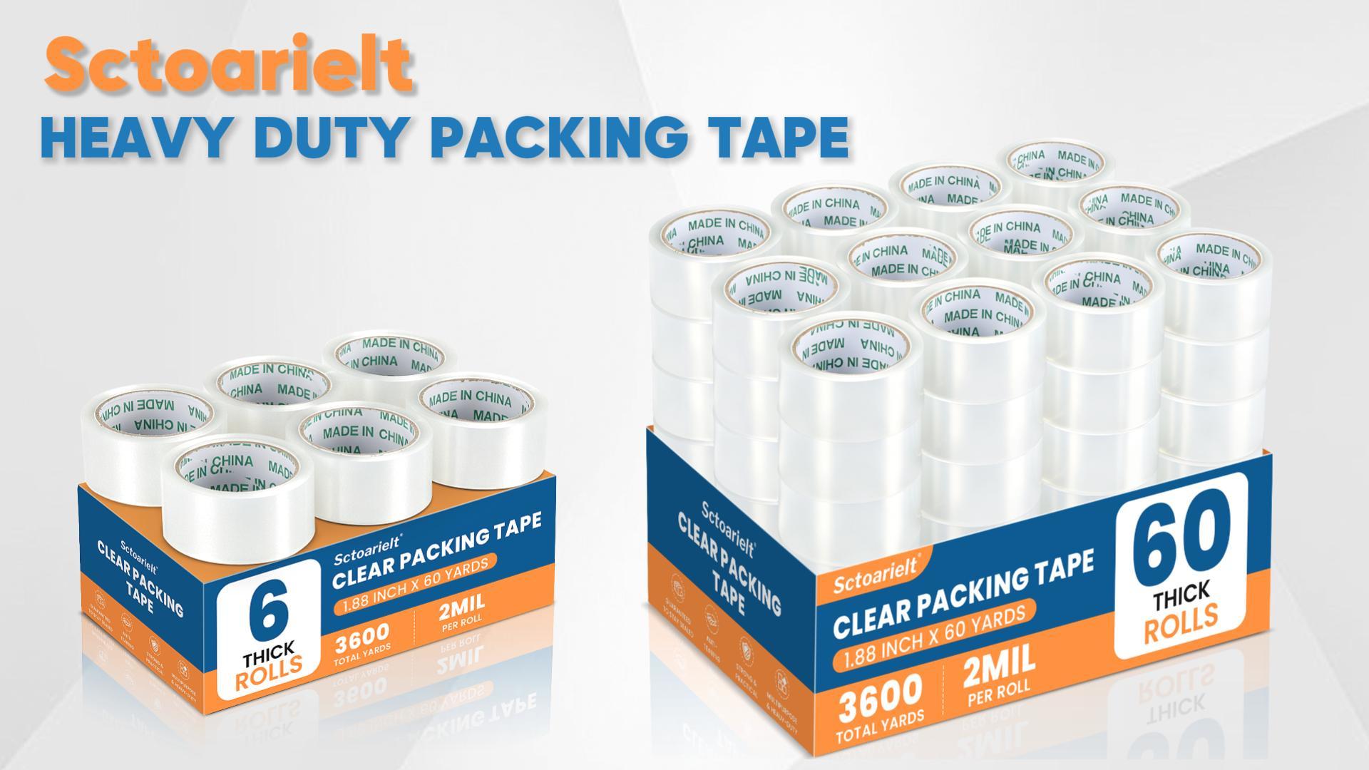 Image of 60 Rolls Bulk Clear Heavy Duty Shipping Packing Tape for Packaging Supplies | Clear, 1.88 Inchs x 60 Yards Per Roll, Strong Packaging Tape for Moving Boxes, 3600 Total Yards