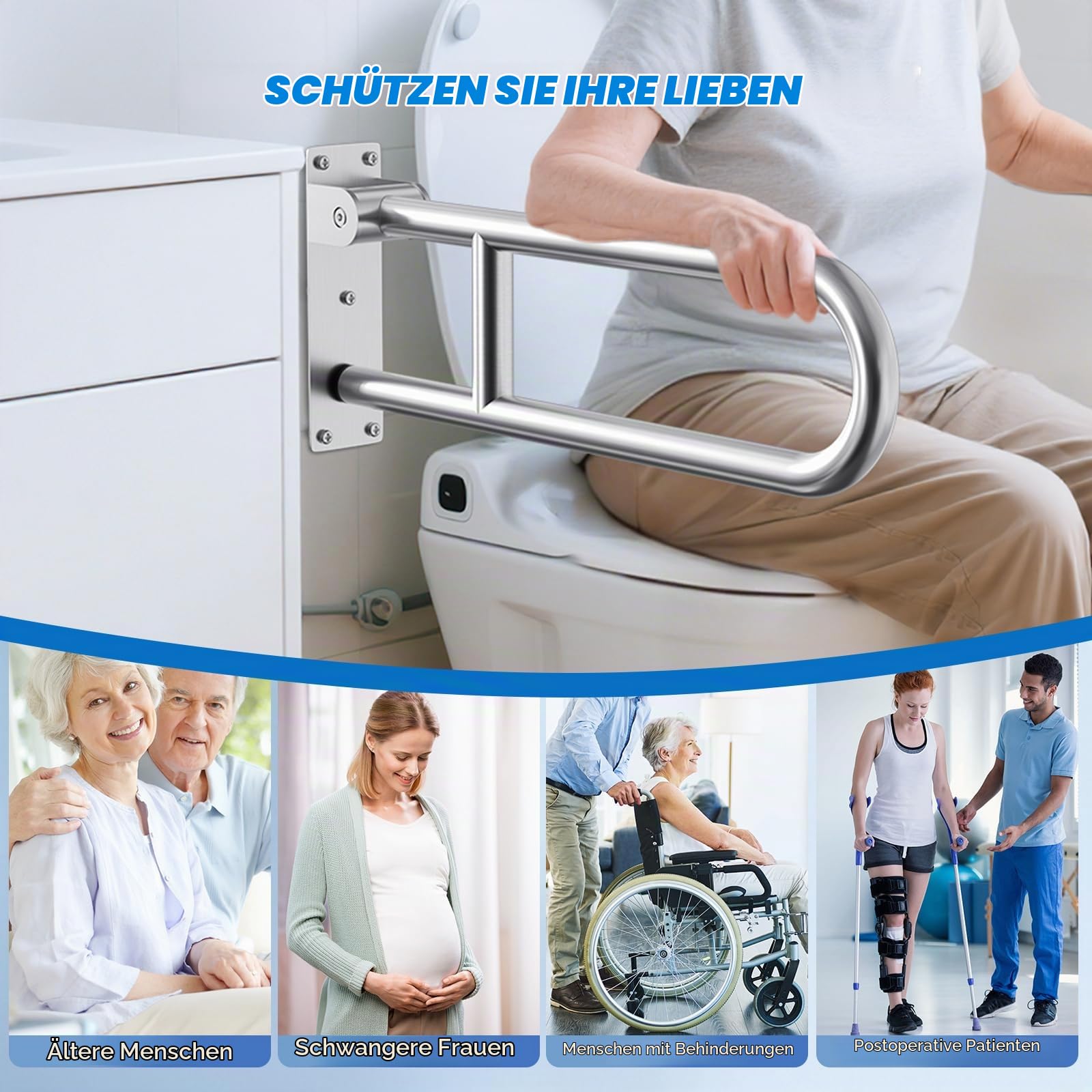 60cm WC Haltegriff Klappbar, Wandstützgriff Klappbar, Edelstahl 304, Tragfähigkeit 150 kg, Haltegriffe für Senioren, Schwangere,Menschen mit eingeschränkter Mobilität