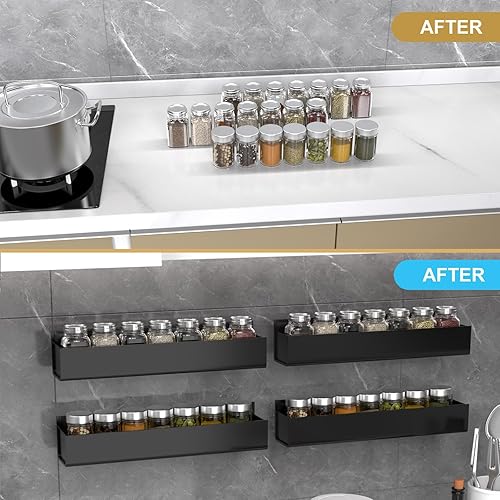 Miniatura 4 de PMMASTO Organizador de especias acrílico adhesivo para pared con cinta nano de doble cara, organización de estante de especias para puerta de
