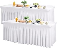 Vista 29 de Wish Care Paquete de 2 manteles de elastano elástico azul bebé para mesas rectangulares de 4 pies, manteles ajustables sin arrugas de 4 pies