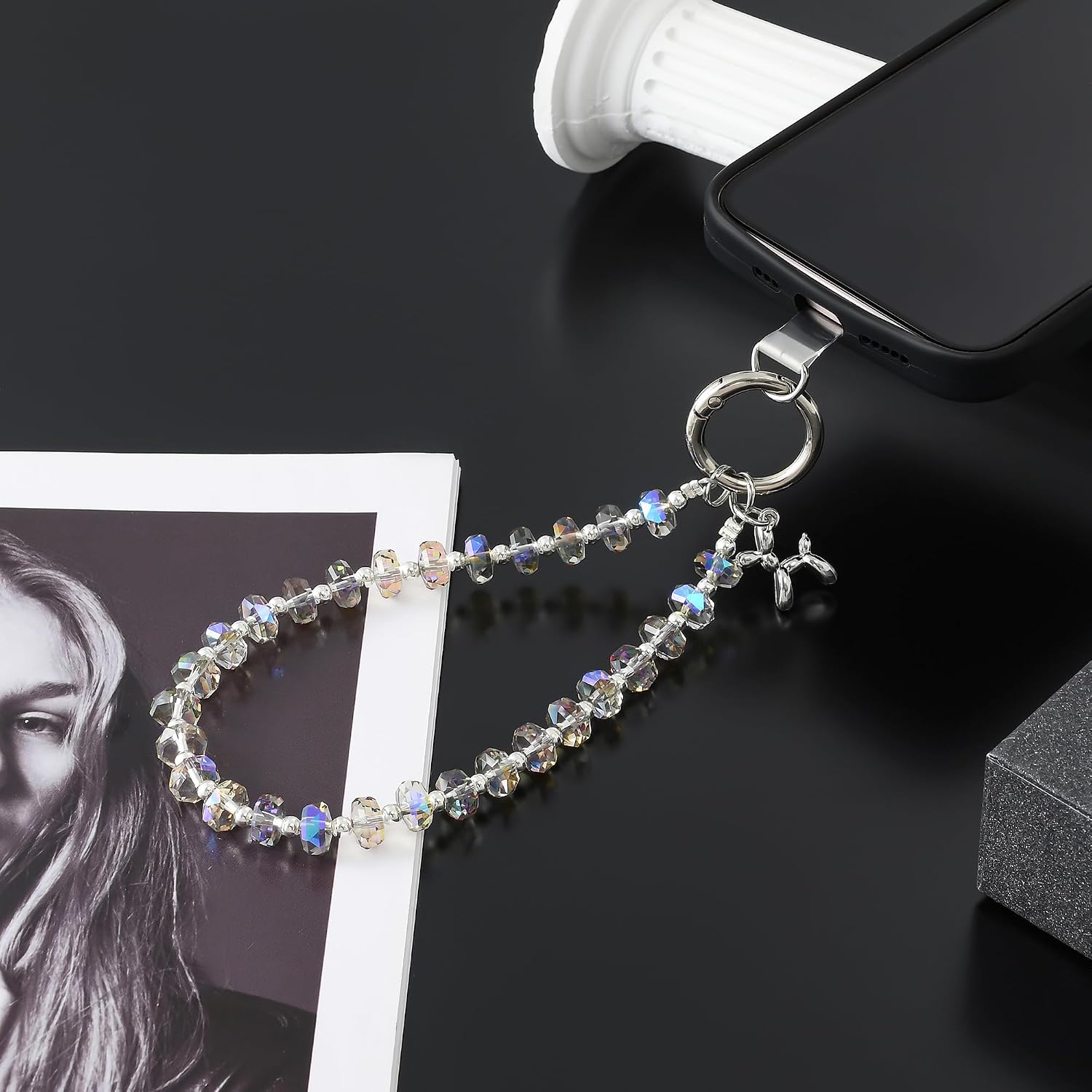 richginker Sparkling Beaded Phone Wrist Strap with Box, W-Light Purple image 3