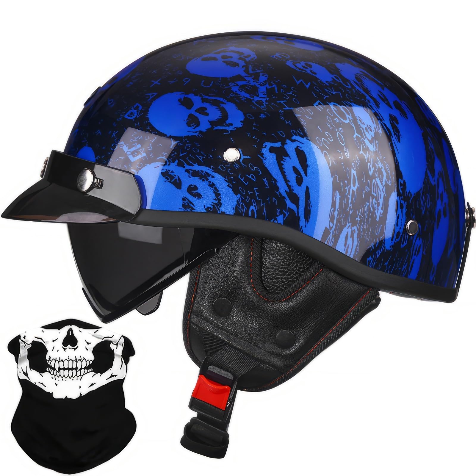 WLYEZAU Open Face Motorcycle Helmet,Half Face Scooter Helmet With Sun Visor,ECE Approved Retro Style Helmet For Men Women, Cruiser Chopper Moped Helmet(B,XXL(61-62cm))
