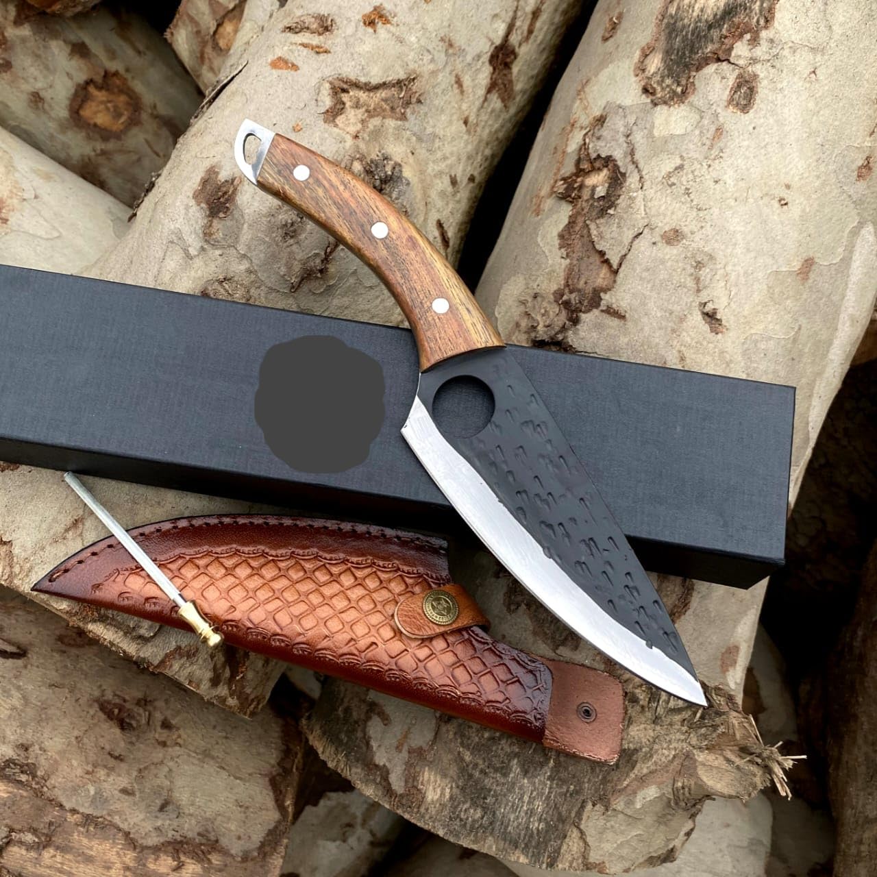 Hand Forged Boning Knife with Sheath, High Carbon Steel Fillet Chef Knife Meat Cleaver Knife for Kitchen, Camping, BBQ