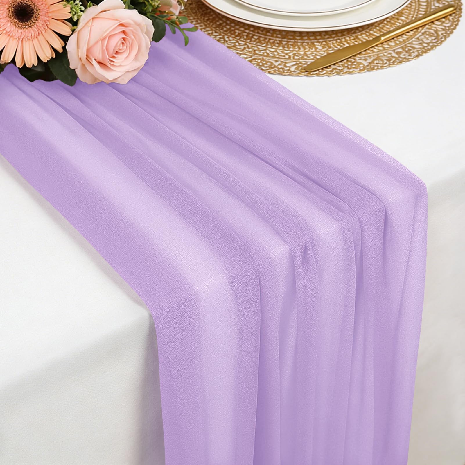 Tischläufer Chiffon, 77 X 300 cm Weich und Bequem Tischläufer für Boho Hochzeit, Party, Taufe Dekor, Babyparty, Brautparty Küche Tisch Dekoration