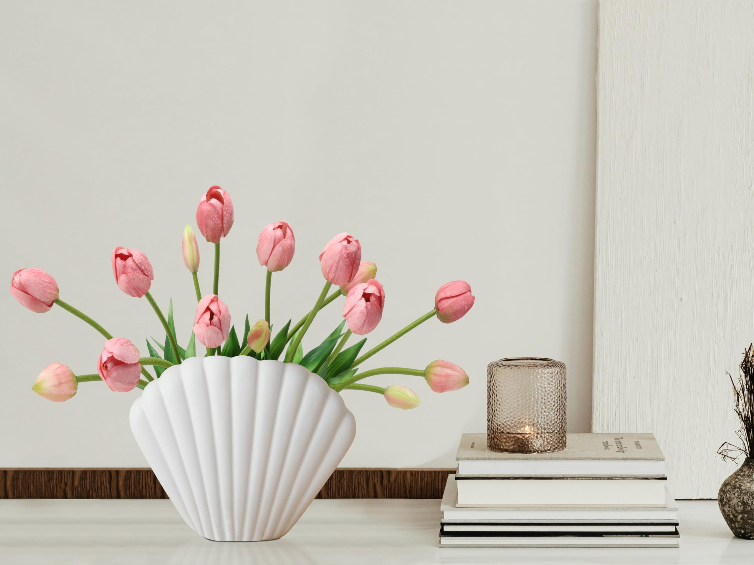 Künstliche Latex-Tulpen Blumen, fühlen sich echt an, für Haus, Garten, Hochzeit, Party und Festival, Dekoration, DIY-Blumenarrangements, Dunkelrosa, 15 Stück