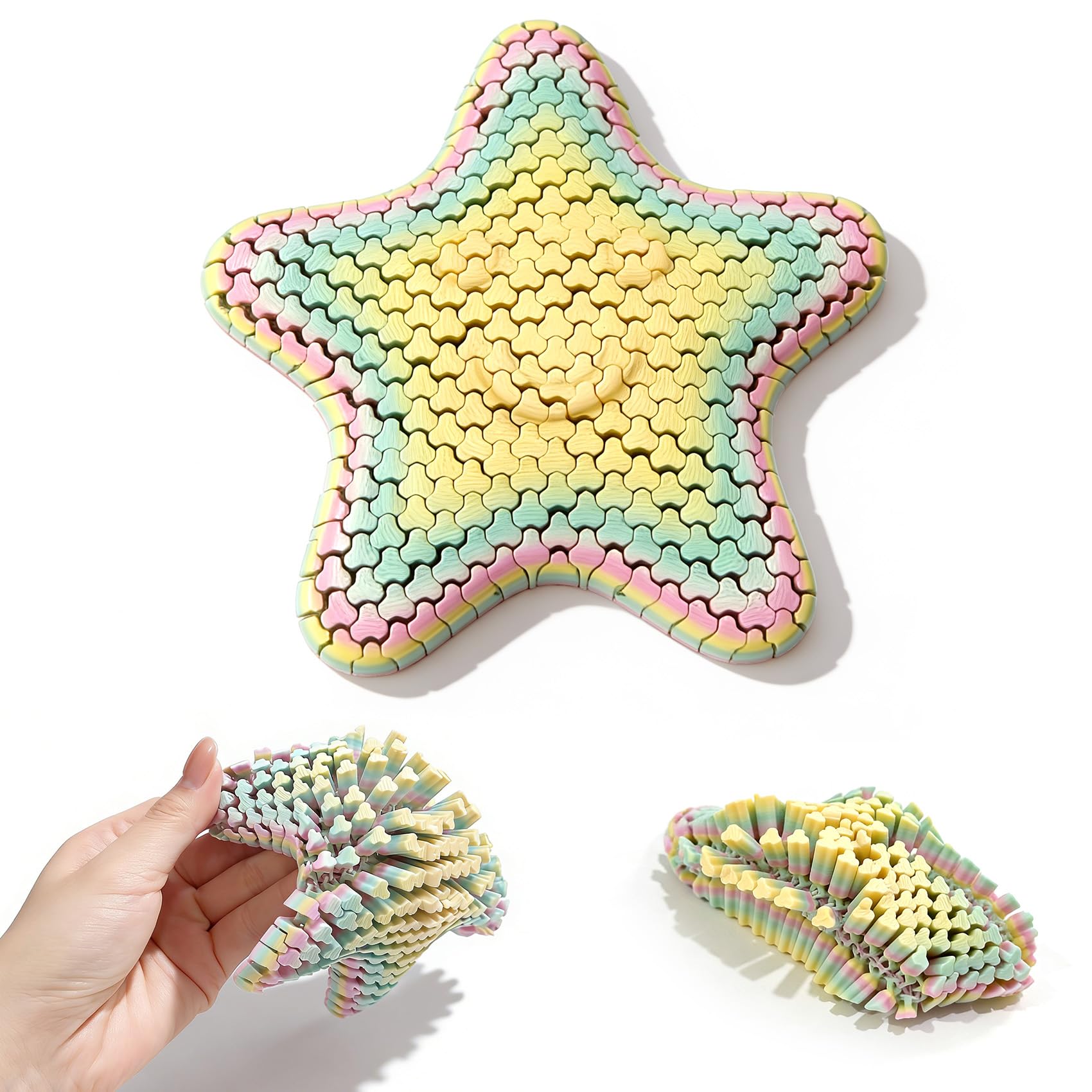 Cute 3D Printed Squishy Articulating Starfish - Stress Relief Fidget Starfish Toy, Unique Desk Decor & Flexible Gift Idea (Random Rainbow Colors)