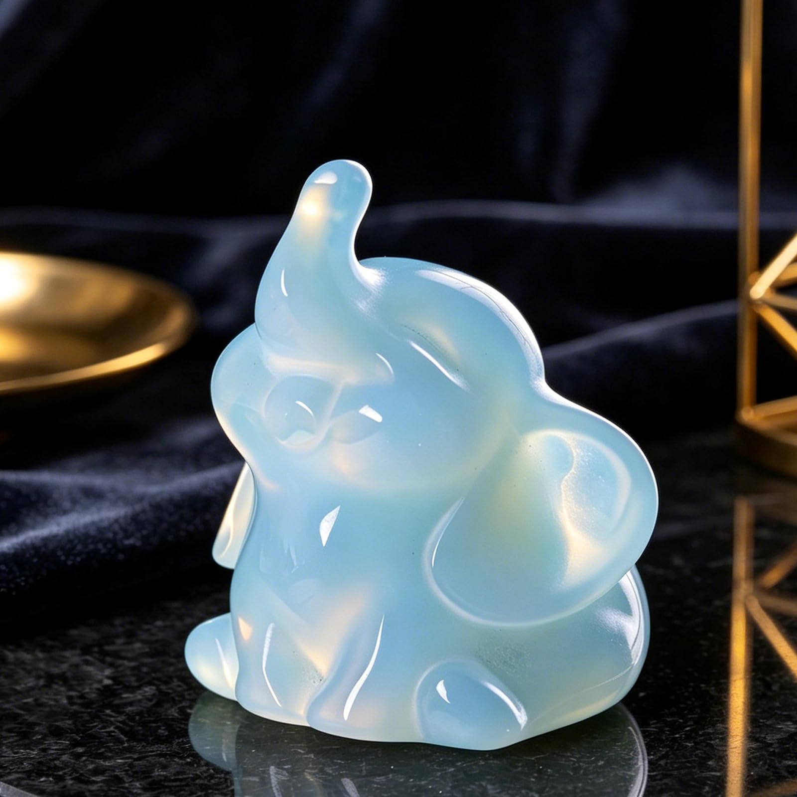 OwMell Tiny Smiling Elephant Statue Hand-Carved He...