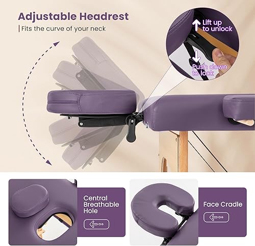 Miniatura 3 de Giantex Mesa de masaje, cama de masaje portátil con funda de transporte, 2 secciones de salón de spa, cama de tatuaje de cuidado facial, altura