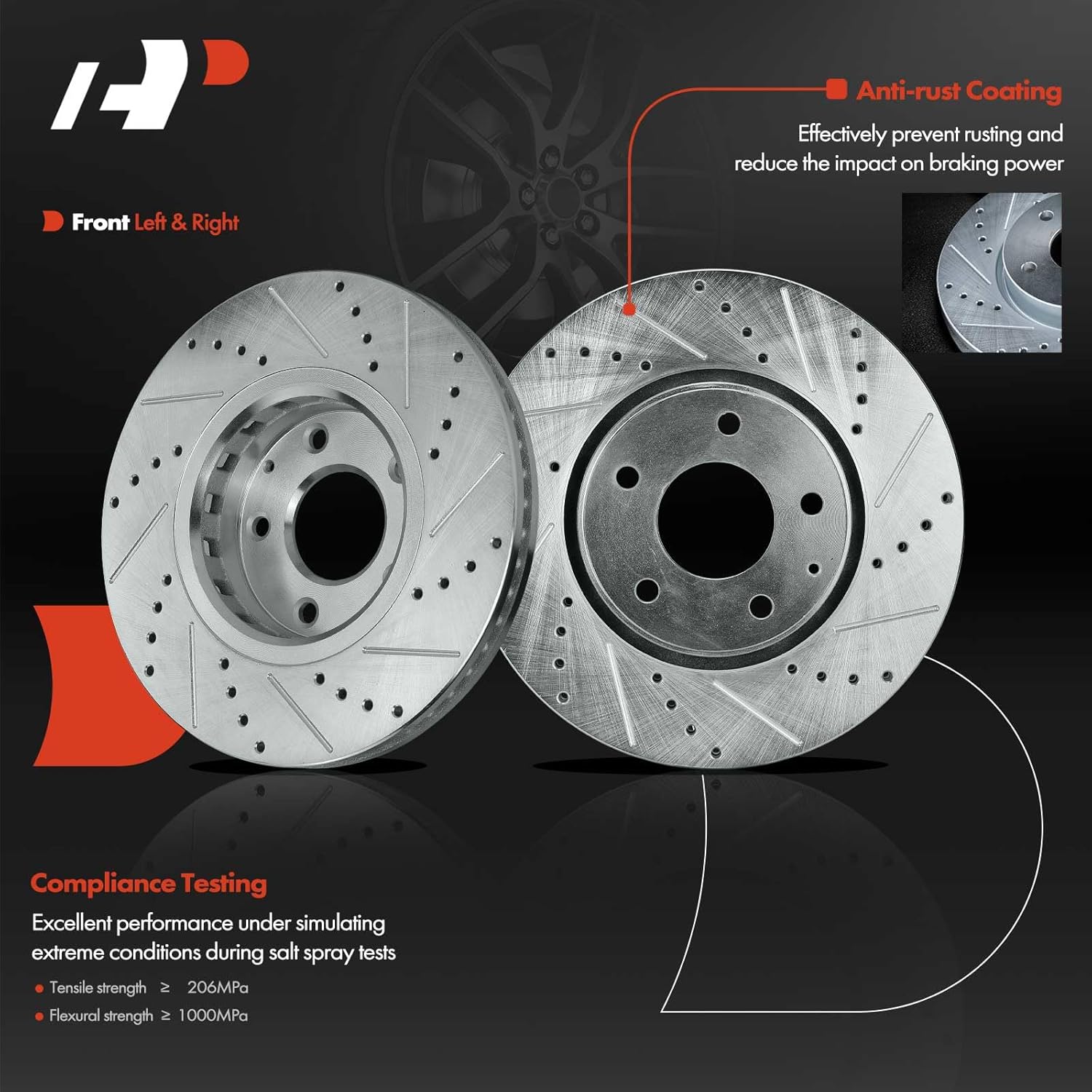 A-Premium Front and Rear Drilled and Slotted Disc Brake Rotors + Ceramic Pads Kit Compatible with Select Mazda Models - 6 2019 2020 2021, 12-PC Set