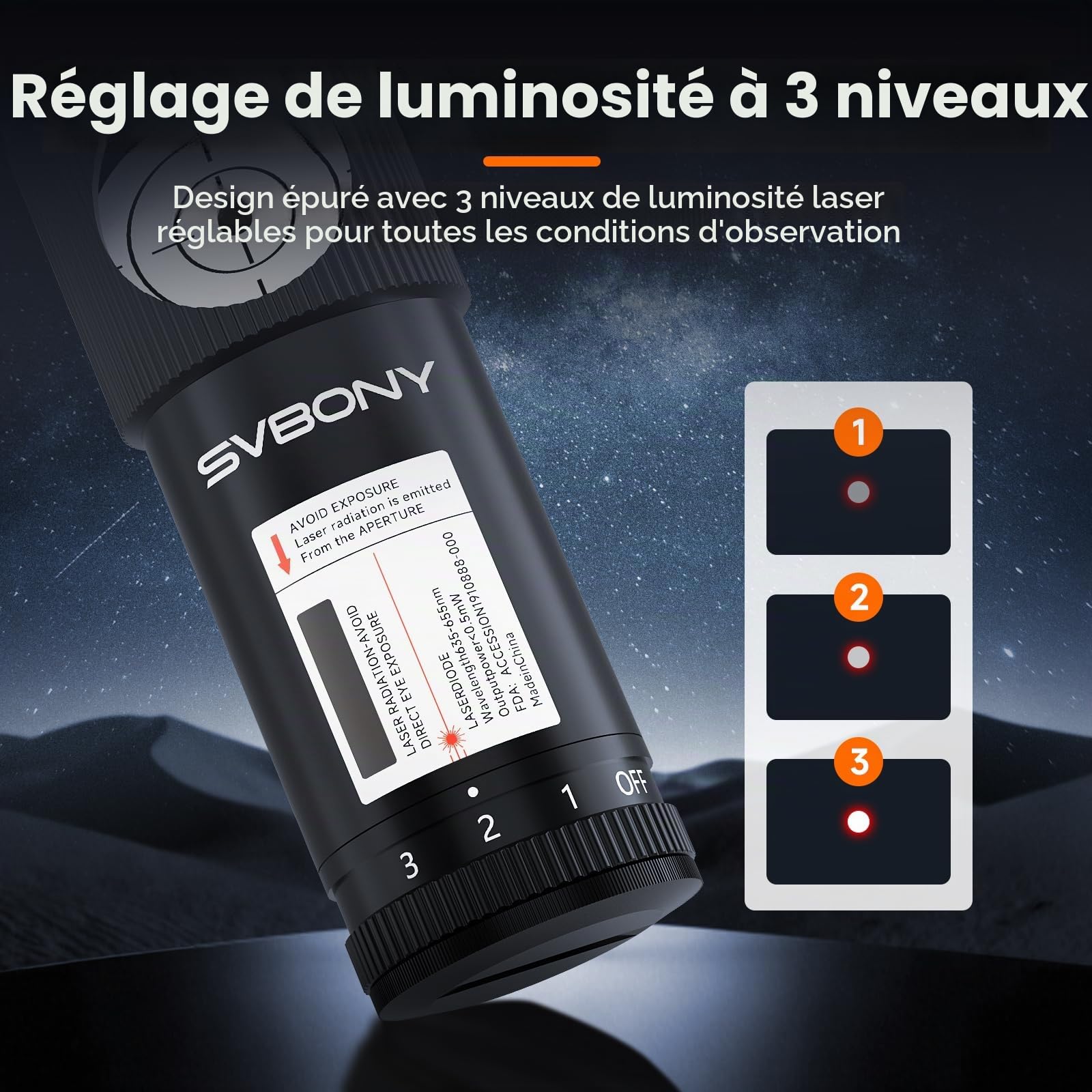 Svbony SV121 Collimateur pour Télescope 1,25", 3 Niveaux de Luminosité, Vis de Positionnement Triangulaire, Anneaux en Caoutchouc Doubles, pour Catadioptrique Newton SCT Observation Astronomique