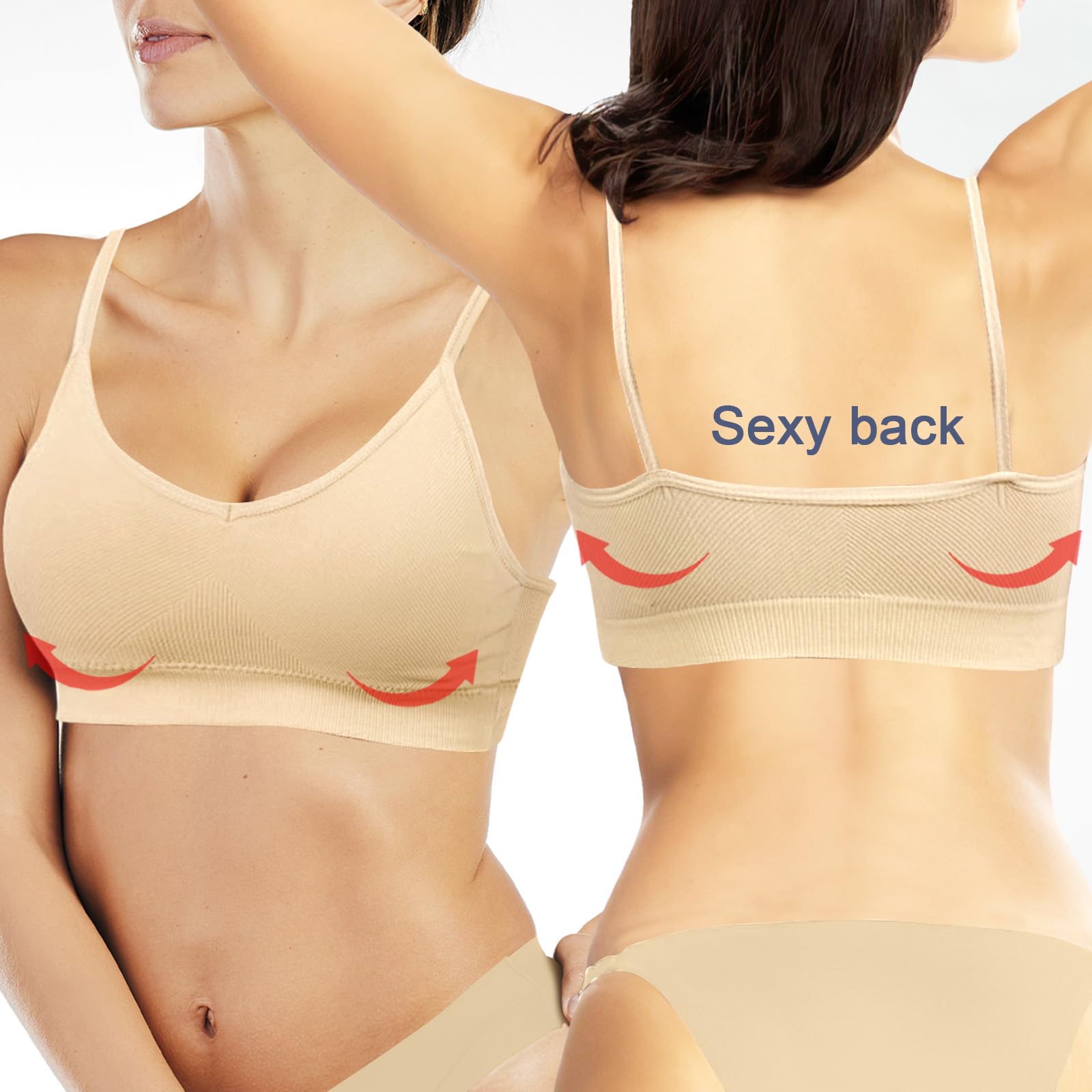 2 Stck BH Damen Ohne Bügel, Nahtloser Bustier Sport Schlaf Yoga BH mit Einzelnem Träger Herausnehmbare Polster