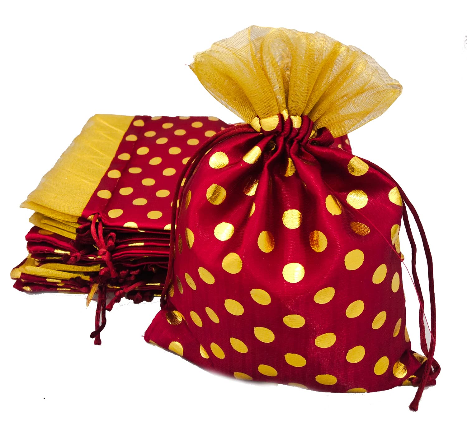3A FEATURETAIL Fabric 18Cm X 24Cm Large Polka Dot Drawstring Bags Pouches Potli For Gift Wedding Jewelry Packaging Bridal Favors For Women (10Pc Set, Maroon Color With Golden Dot) (B09N5G71QT) Amazon Price History, Amazon Price Tracker