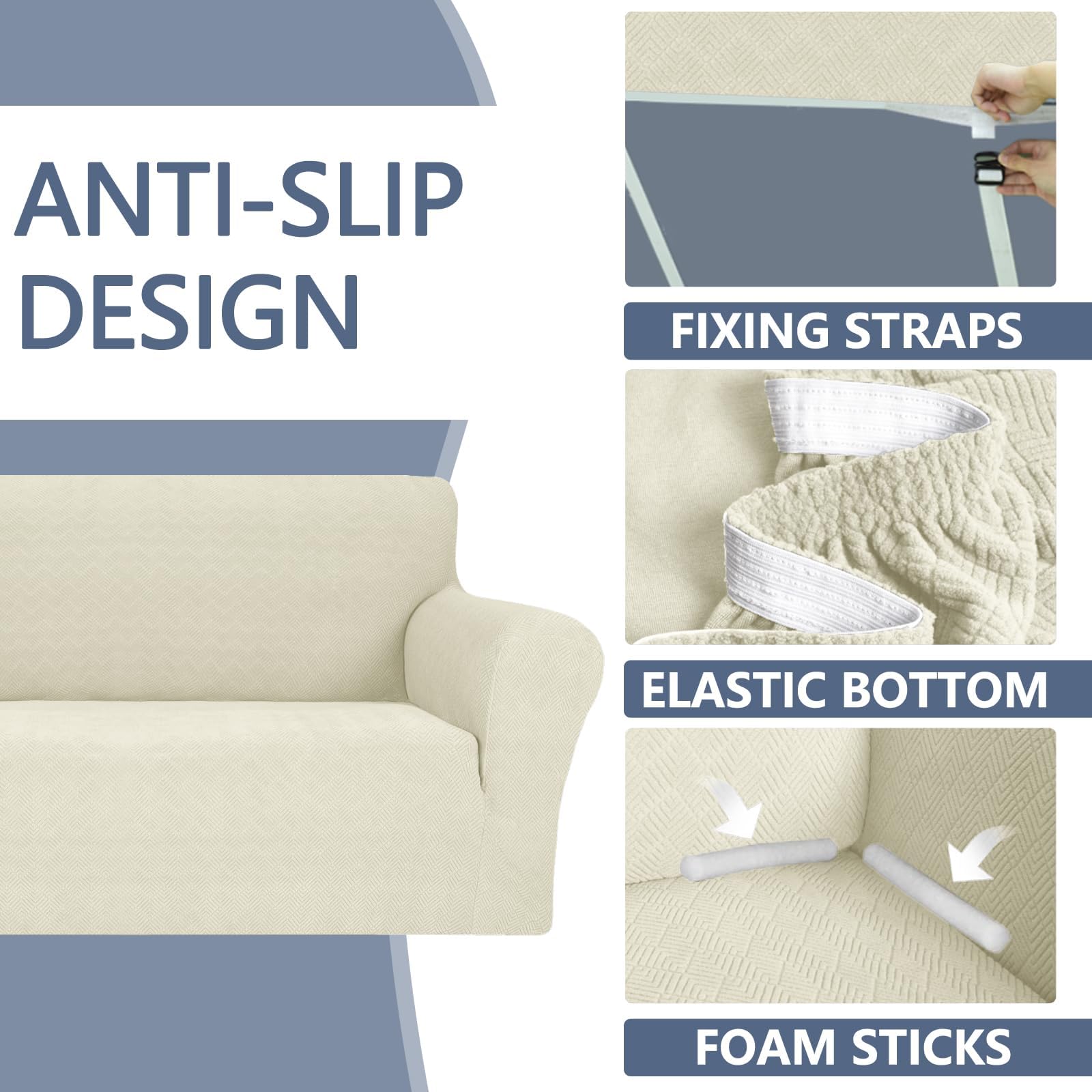 Ystyle Stretch Sofa Überzug 1 Sitzer, Sesselschoner rutschfest Mit Armlehne, Elastische Couch Überzug Jacquard, Universal Sofa Cover Moderne, Sofaschoner Hund Katze Wohnzimmer, Beige