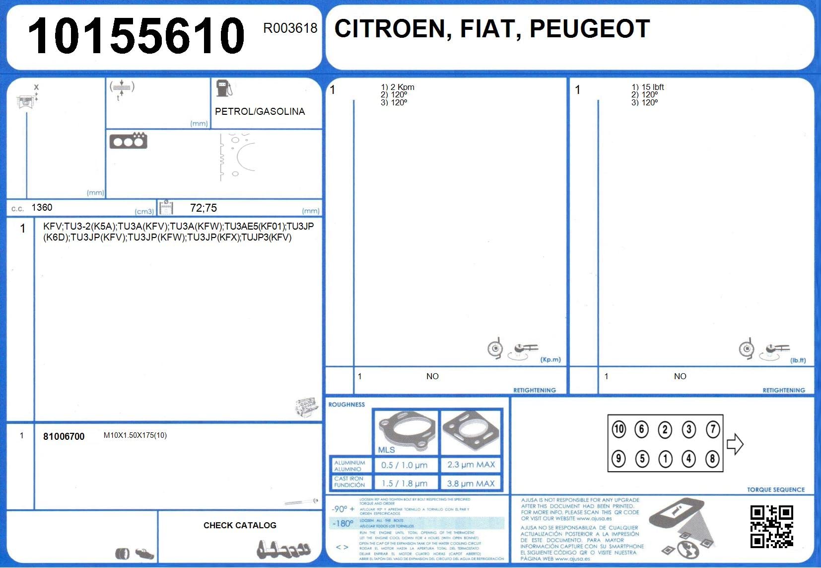 Ajusa 52258000 Kit Guarnizioni, Testata