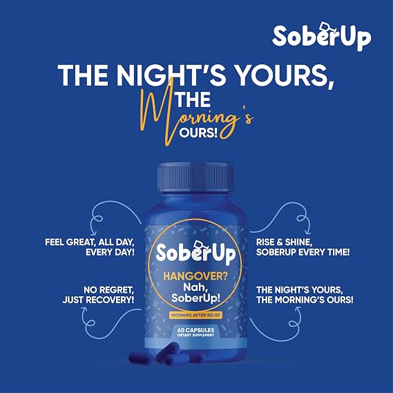 SoberUp Recovery Boost Hydration, Electrolytes, Antioxidants, Herbal Wellness Blend DHM, Milk Thistle, Vitamin B Complex - Supports Morning After Clarity, Energy, Rejuvenation Vegan 60 Count