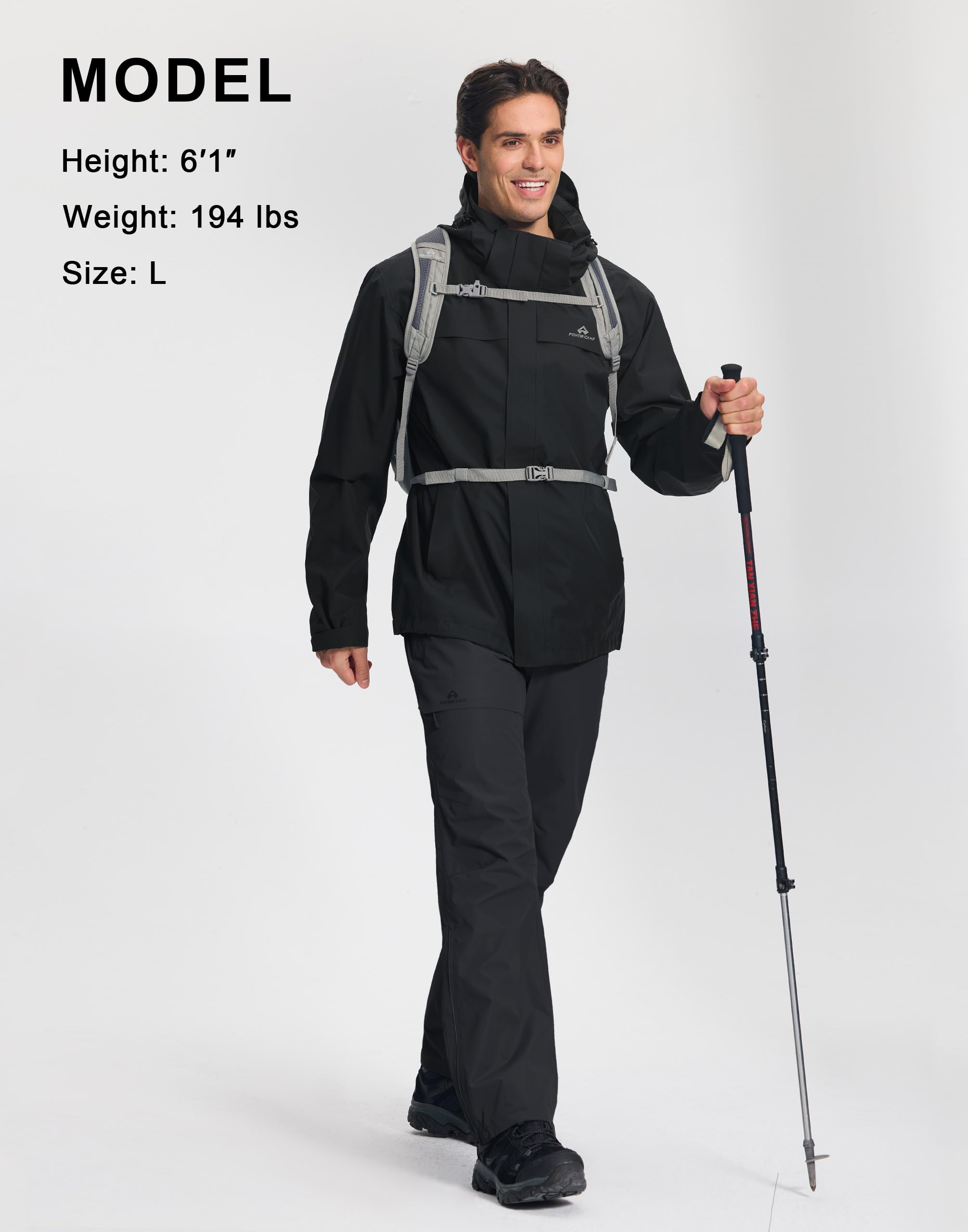 Pioneer Camp Regenjacke Herren Wasserdicht mit Kapuze Verstellbarem Saum Outdoorjacke 3 Reißverschlusstaschen und Klettverschluss