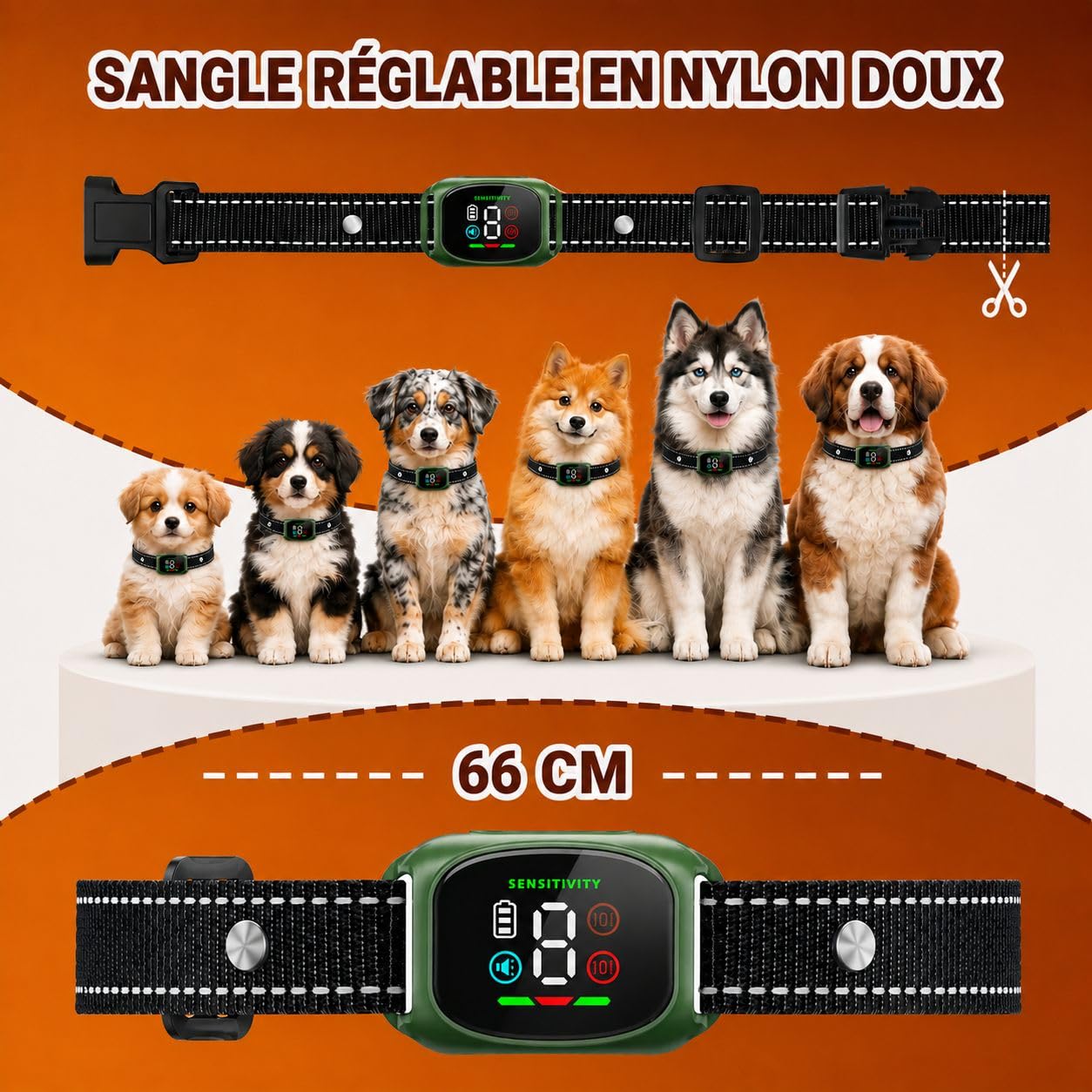 Collier Anti Aboiement Chien – sans Choc Rechargeable, 8 Niveaux de Sensibilité, Collier Electrique pour Chiens avec 4 Modes (Bip/Vibration/Vibration Forte) Étanché IP67, pour Petits et Gros Chiens